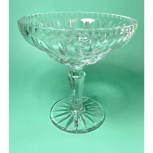 Signed Cazlor Poland 7" Cut Glass Lead Crystal Pedestal Compote Bowl Candy Dish